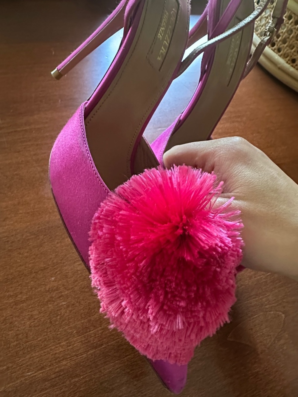 Aquazzura Fuchsia Pom Pom Heels - Picture 8 of 10